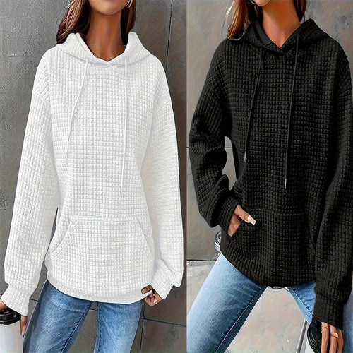Sweat à capuche femme en motif waffle texturé avec poches latérales Chic & Stil