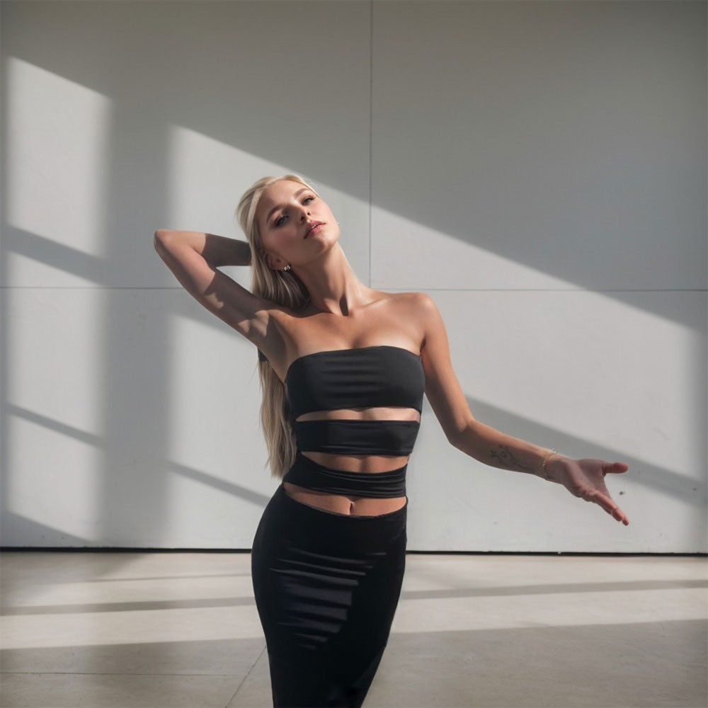 Robe Bodycon pour femmes avec encolure bandeau et détails découpés pratiques Chic & Stil