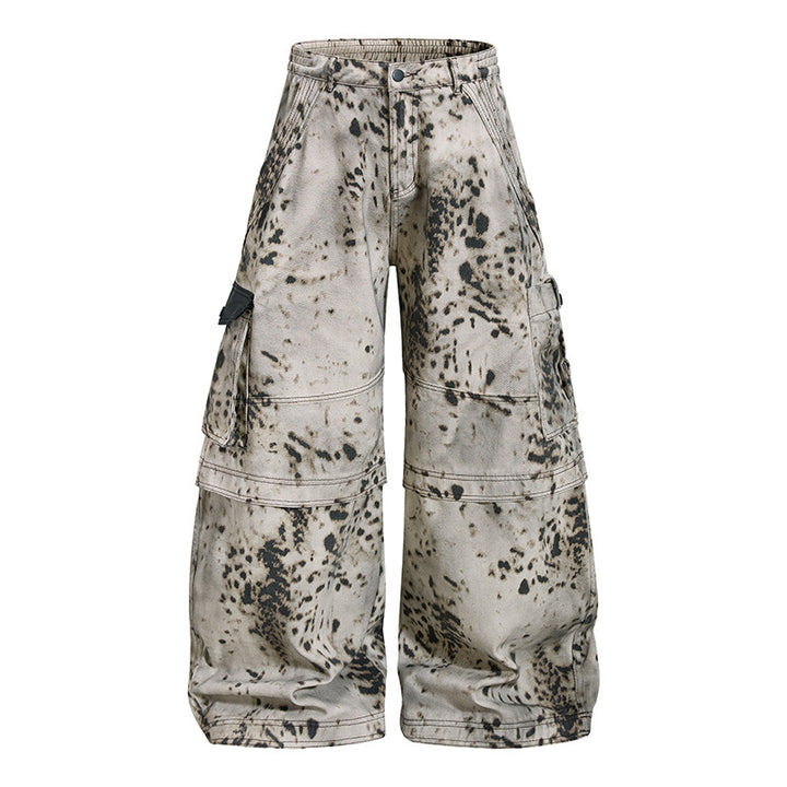 Women's wide cargo culotte pants with batik splatter print and multi pockets Amarae