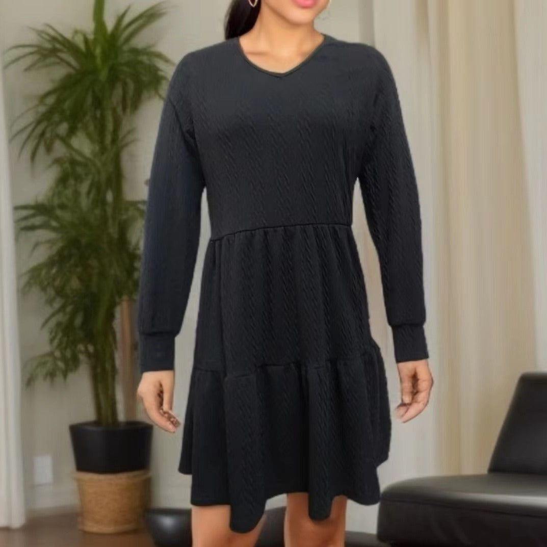 Casual V neck dress for women with wide hem Lune London