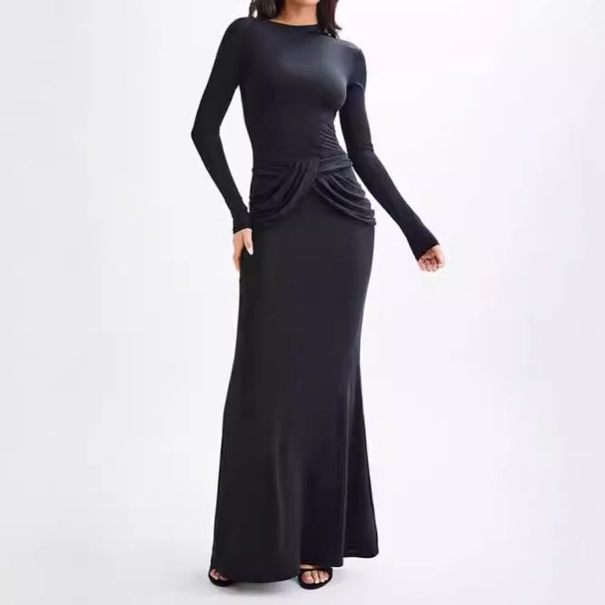 Ladies Elegant Maxi Dress with Chic Decorative Draping and Style