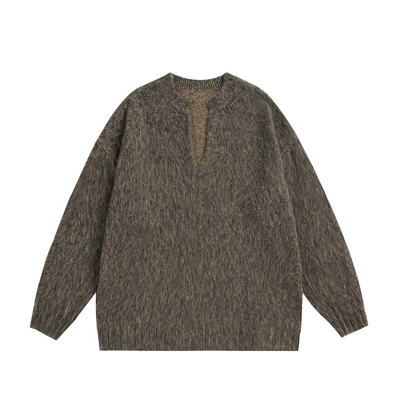 Unisex Oversize Fleece Sweater with V-Slit Collar and Boucle Look Amarae