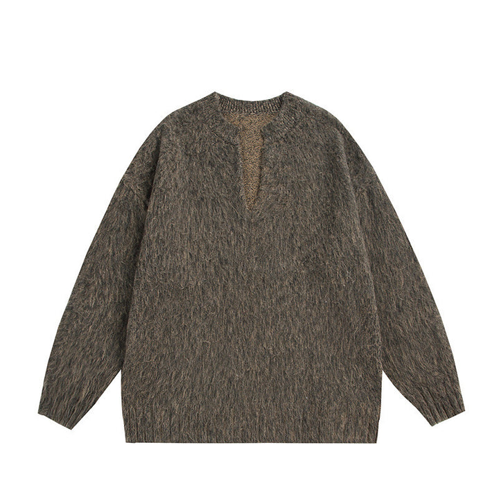 Unisex Oversize Fleece Sweater with V-Slit Collar and Boucle Look Amarae
