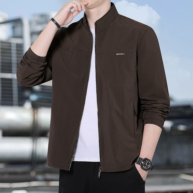 Men's Minimalist Comfort Training Jacket with Stand-Up Collar, Windproof Softshell Material and Concealed Zipper Pockets Amarae