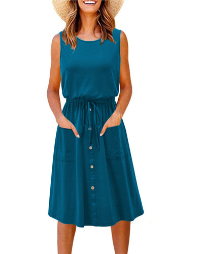 Elegant casual dress for women with button detail and practical pockets Amarae