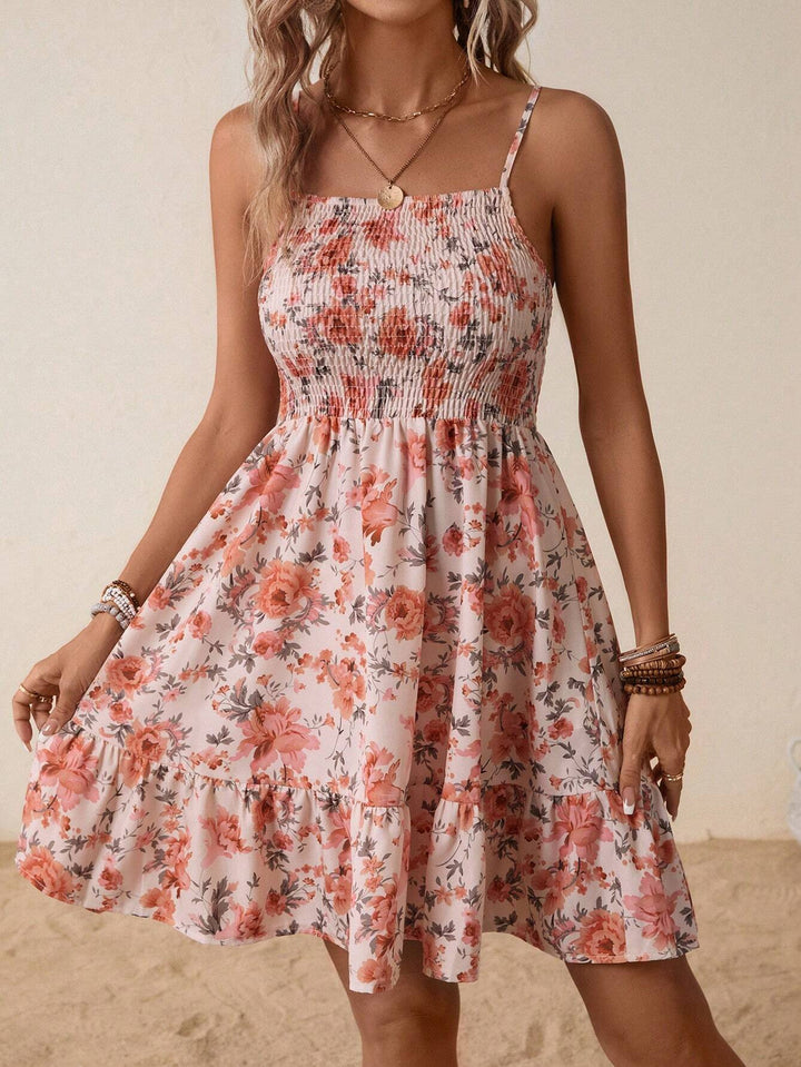 Ladies Ruffles Floral A-Line Mini Dress Lune London
