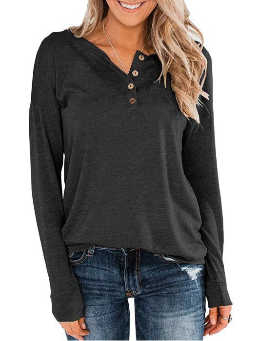 Women’S Fashionable Long Sleeve Henley Shirt with Button Placket Lune London
