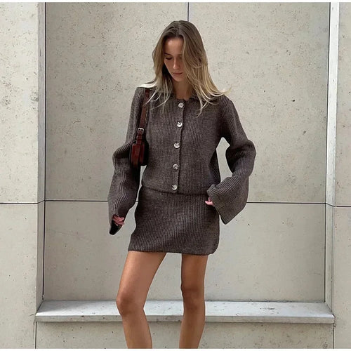 Amarae knit sweater and skirt set for women