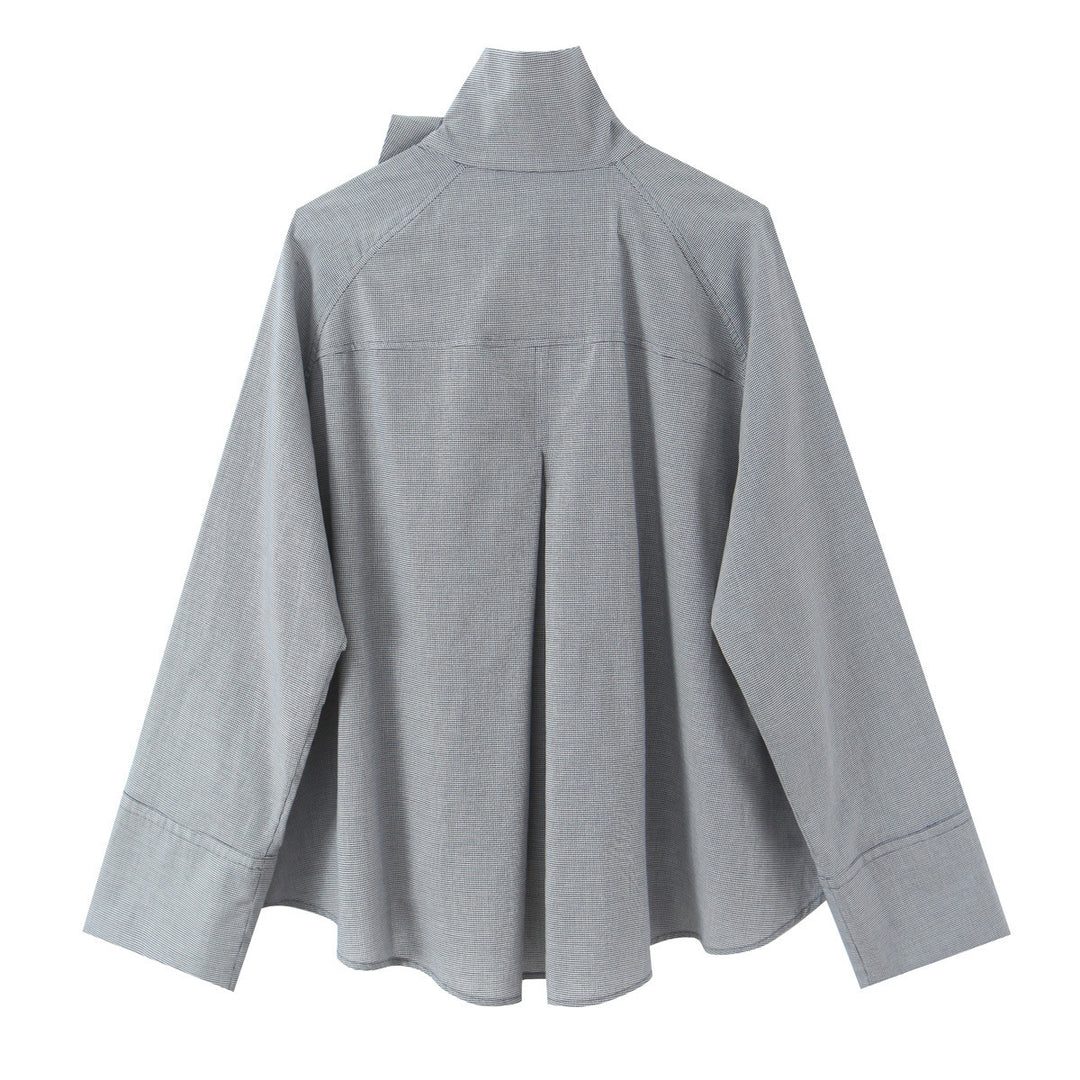 Women's oversized blouse with high shawl collar and asymmetrical button placket Amarae