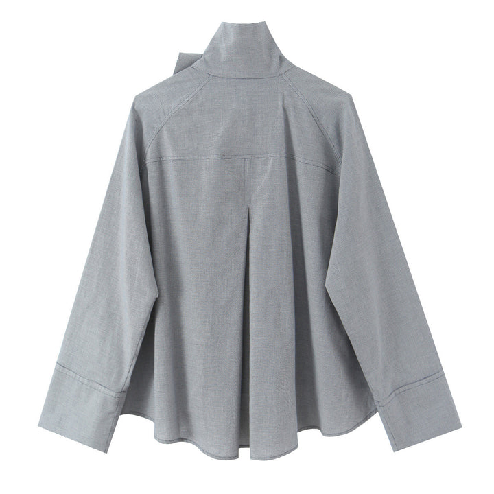 Women's oversized blouse with high shawl collar and asymmetrical button placket Amarae