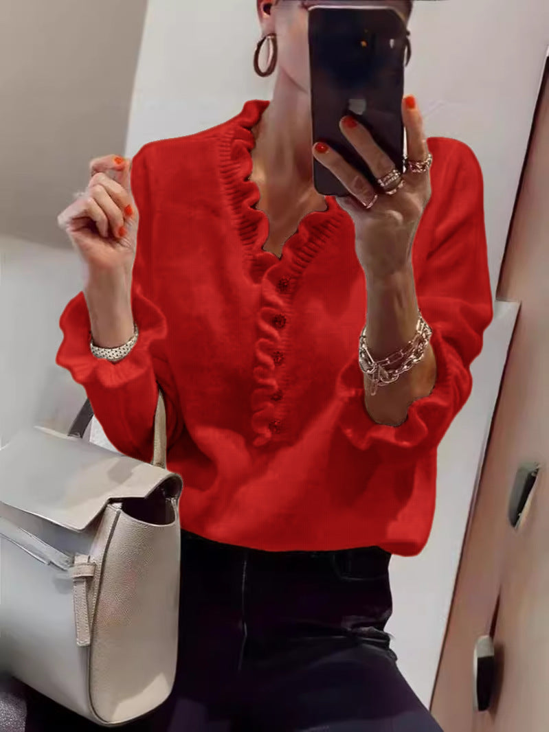 Blouse pour femmes avec un design de volants fluides et patte de boutonnage Chic & Stil