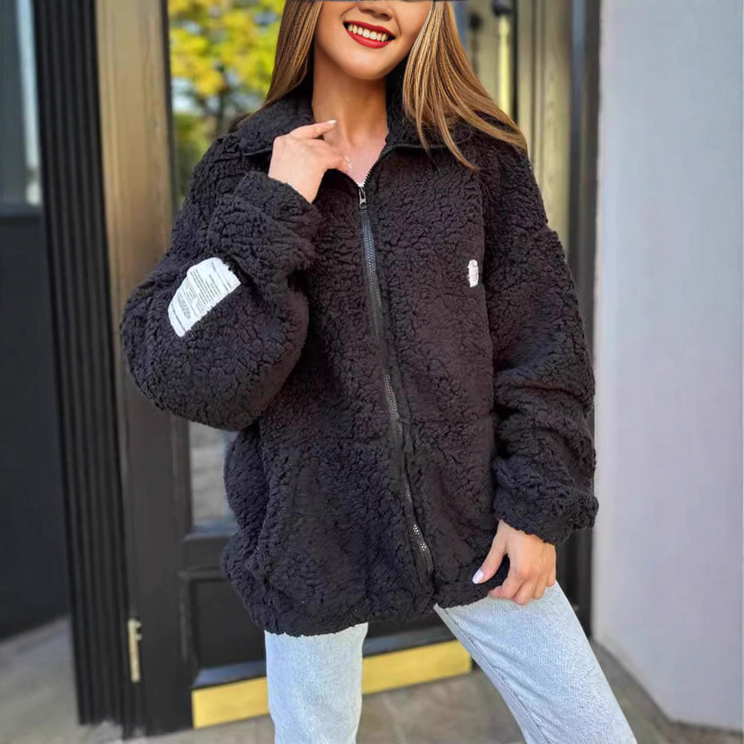 Ladies Cozy Fleece Jacket with High Collar and Practical Pockets Lune London