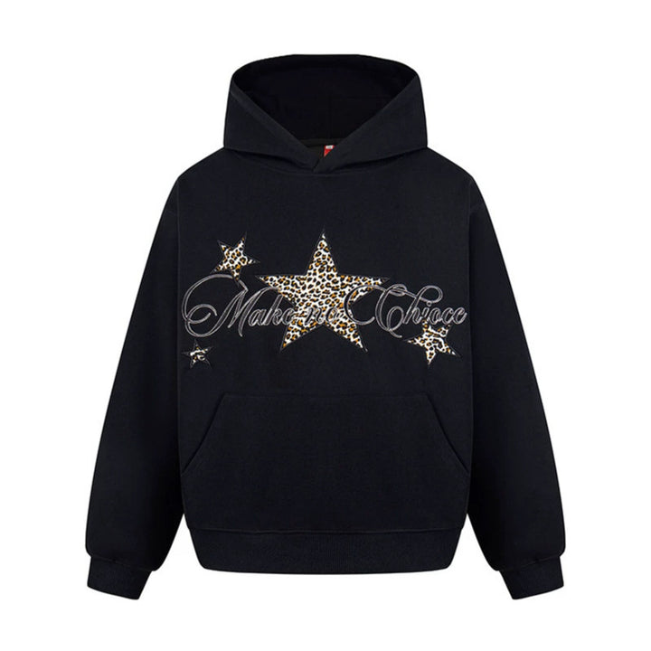 Women's Oversized Hoodie with Kangaroo Pocket and Leo-Star Print Amarae