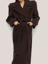 Women's Maxi Tailored Wool Blend Coat with Wrap Belt and Generous Lapel Collar Amarae