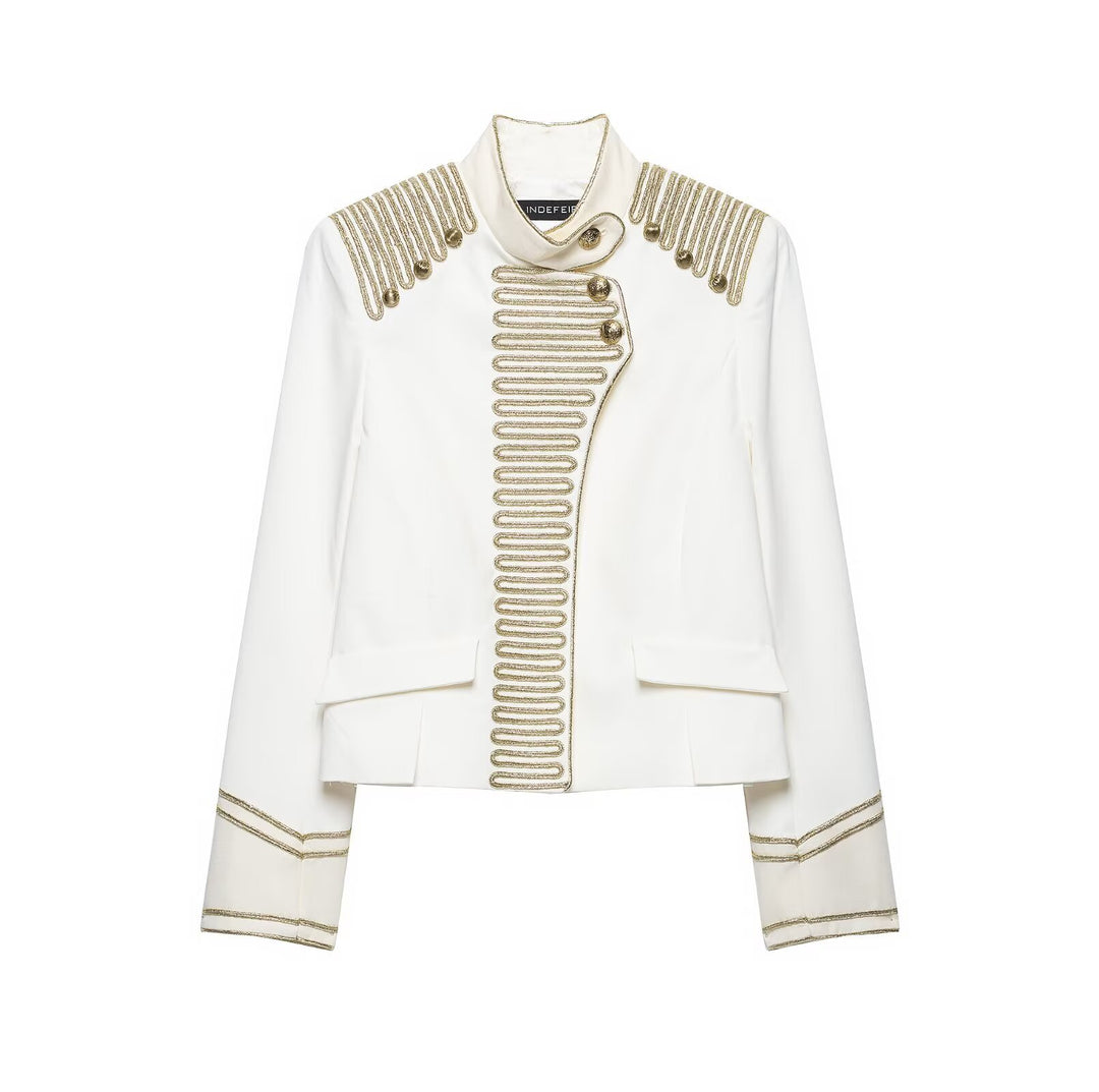 Ladies Military Inspired Short Jacket with Golden Cord Decoration and Velvet Cuffs Amarae