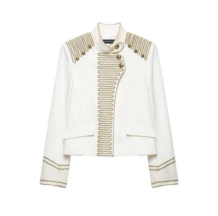 Ladies Military Inspired Short Jacket with Golden Cord Decoration and Velvet Cuffs Amarae