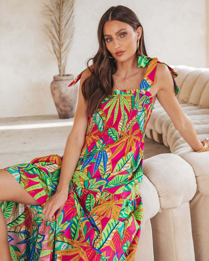 Ladies Tropical Print Maxi Dress Lune London