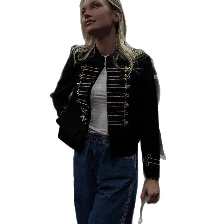 Ladies Short Cut Military Parade Jacket with Decorative Cords and Decorative Buttons Amarae