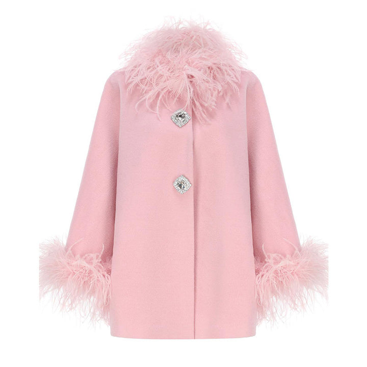 Ladies Elegant Faux Fur Jacket with Glamorous Chic Button Details