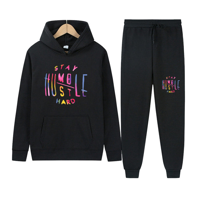 Women's sporty hoodie and jogger sweat outfit with motivational print Lune London