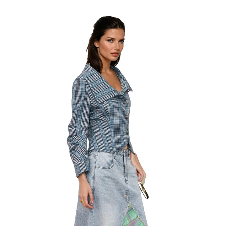 Checkered bomber jacket for women with high collar and unique details Lune London