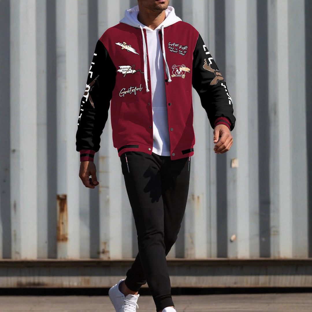 Men's College Style Sports Jacket Set and Jogging Pants with Colorful Patterns Lune London
