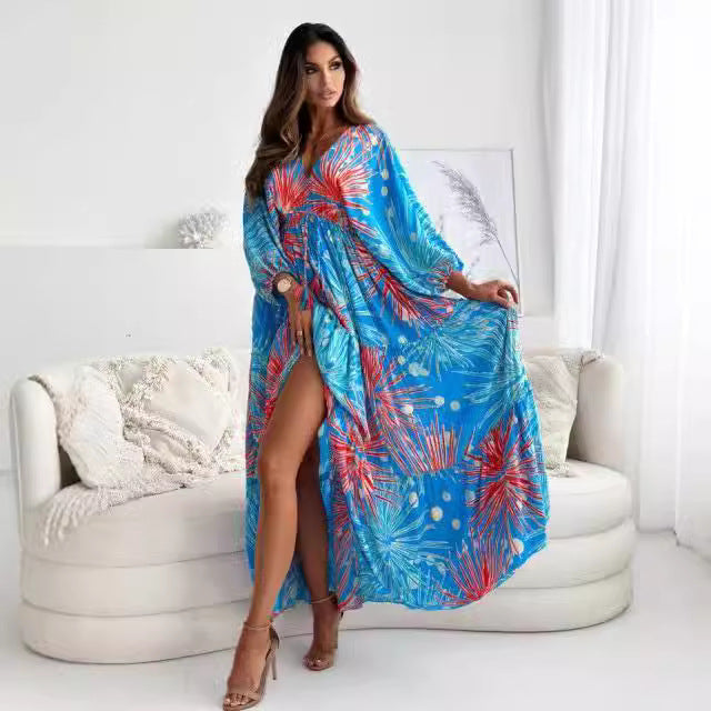 Maxi dress for women with an elegant back neckline and wide ruffled sleeves Lune London