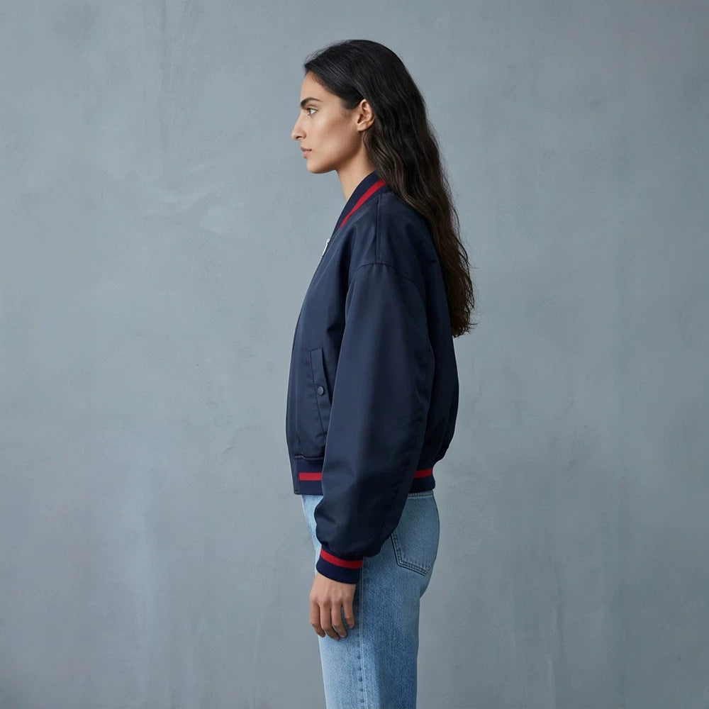 Women's Short Cut Oversized Bomber Jacket with Voluminous Sleeves and Ribbed Cuffs Amarae