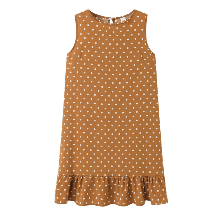 Summer polka dot shift dress for women with ruffle hem Lune London