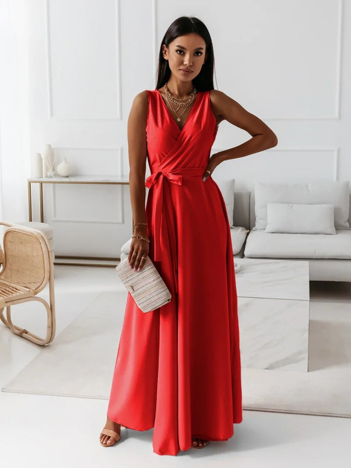 Maxi wrap dress for women with deep V-neck and flowy cut Lune London