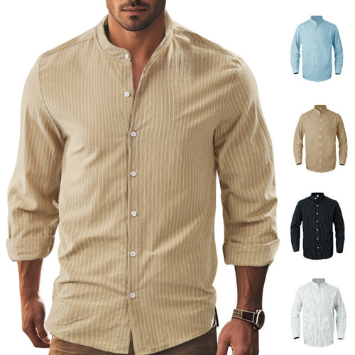 Men's modern shirt with narrow stripes and stand-up collar Amarae