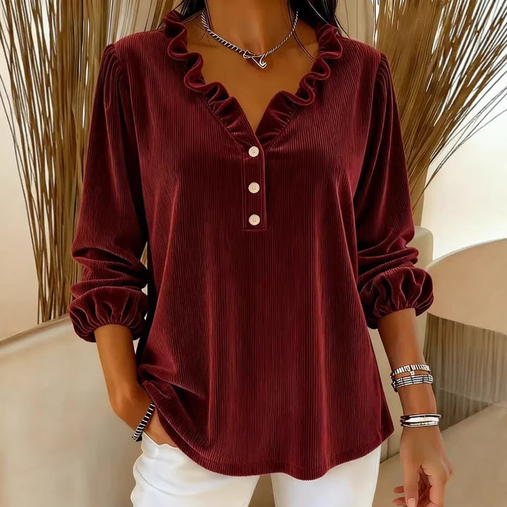 Women's ruffle blouse with button placket and 3/4 sleeves Lune London