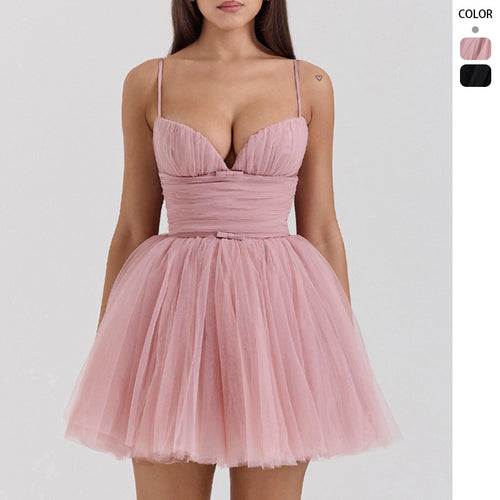 Women's tulle cocktail dress with deep V-neck and gathered bodice Amarae