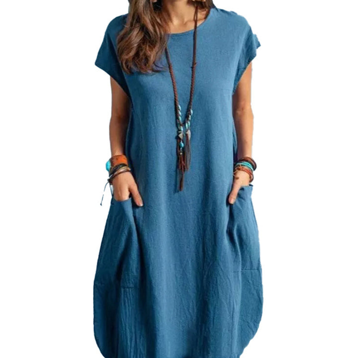Casual summer dress for women with practical side pockets and round neckline Lune London