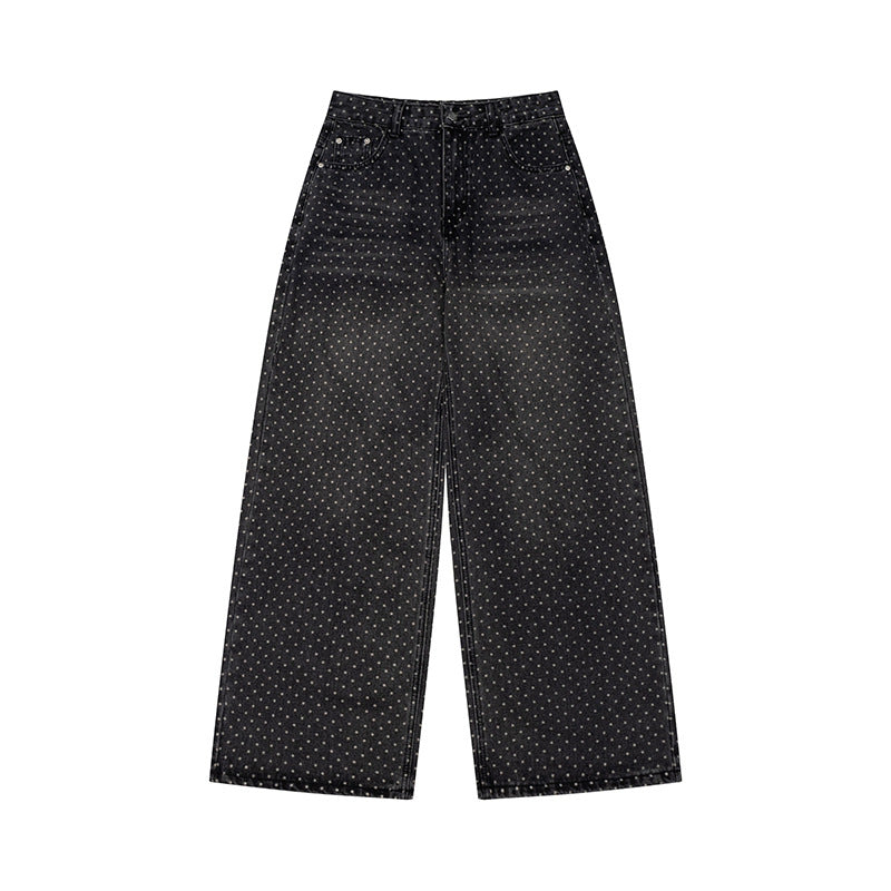 Women's High-Waist Wide Denim Culotte with Allover Polka Dot Pattern Amarae