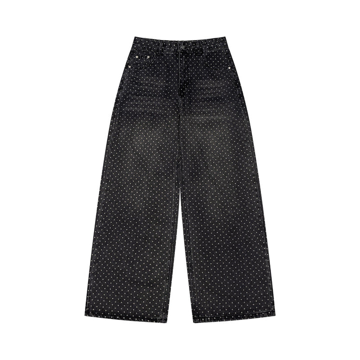 Women's High-Waist Wide Denim Culotte with Allover Polka Dot Pattern Amarae