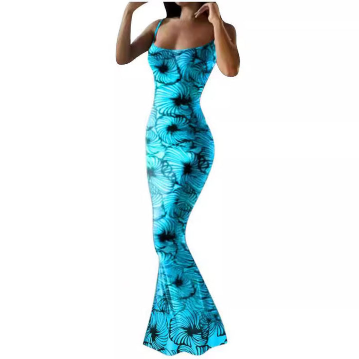 Lune London Women's Fitted Maxi Dress with Floral Patterns and Spaghetti Straps