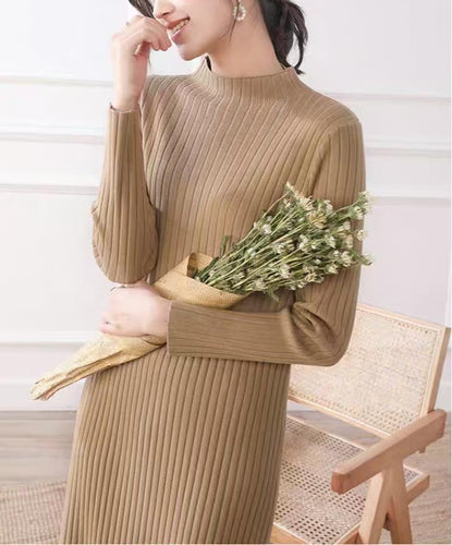 Knit dress for women with a fine ribbed texture and a high collar Amarae