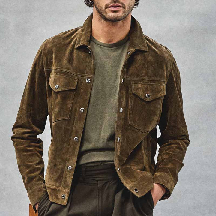 Suede leather jacket for men in a casual style with practical pockets Lune London