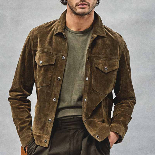 Suede leather jacket for men in a casual style with practical pockets Amarae