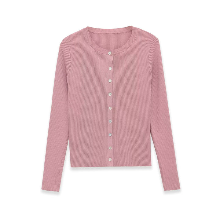 Women’s fine-knit cardigan with ribbed structure and continuous button placket Amarae