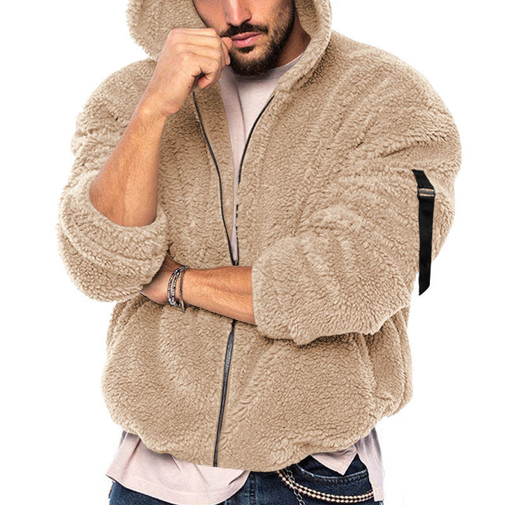 Fleece jacket for men with hood and practical zippered pockets Lune London