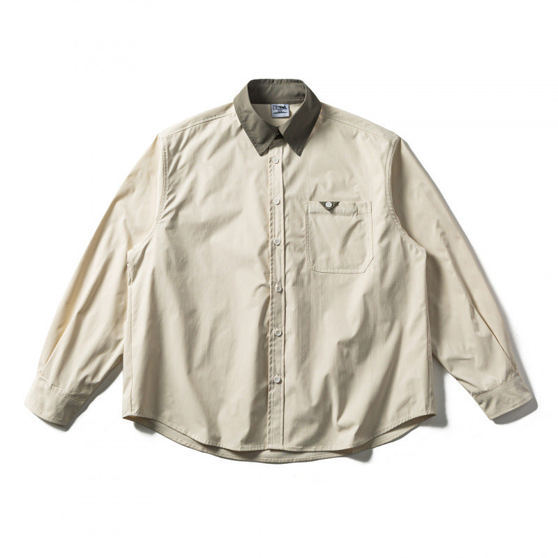 Men's oversized shirt in relaxed fit with contrast collar and patch chest pocket Amarae