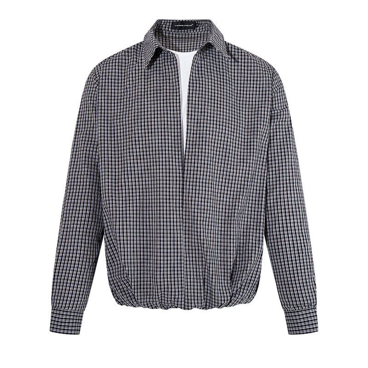 Men's Overshirt Blouson in Check Pattern with Elastic Waistband and Shirt Collar Amarae