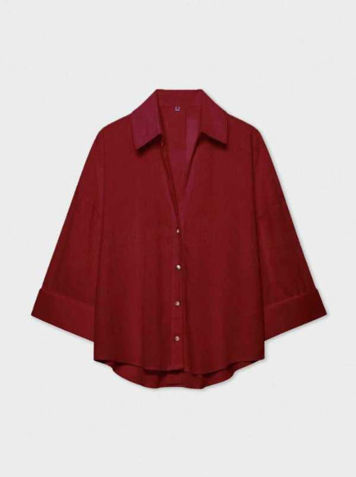 Women's Lightweight Oversized Linen Look Blouse with Three-Quarter Sleeves and Full Button Placket Amarae