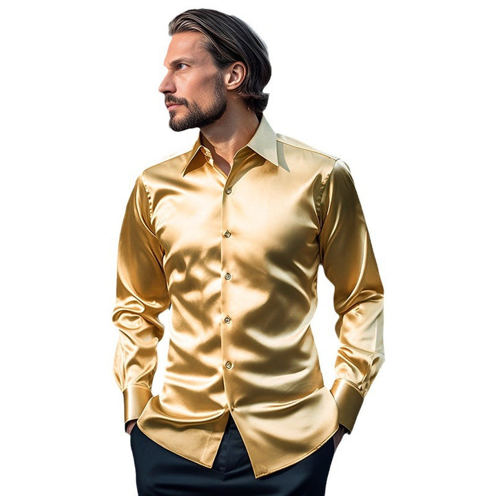 Shiny satin shirt for men with modern collar Lune London