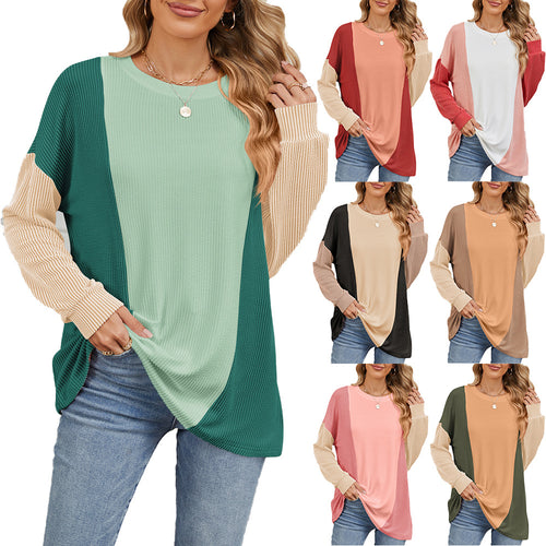 Oversized sweater for women with textured ribbed design and modern blocked color accents Amarae