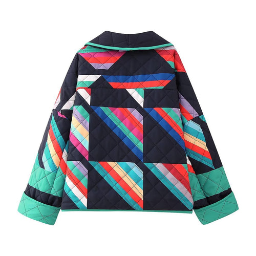 Ladies down jacket with colorful geometric pattern Amarae