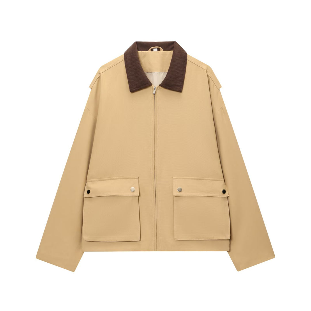 Women's utility field jacket with corduroy collar, zipper, and patch flap pockets Amarae