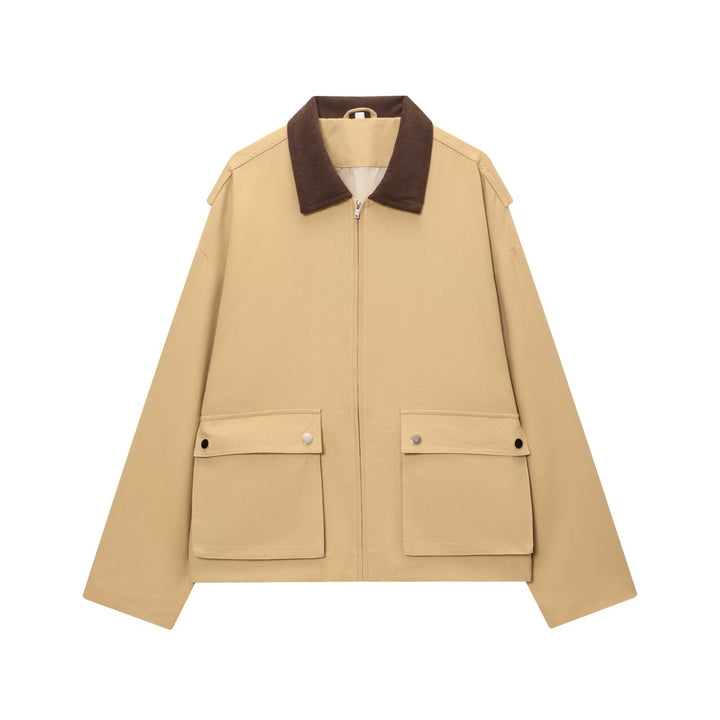 Women's utility field jacket with corduroy collar, zipper, and patch flap pockets Amarae
